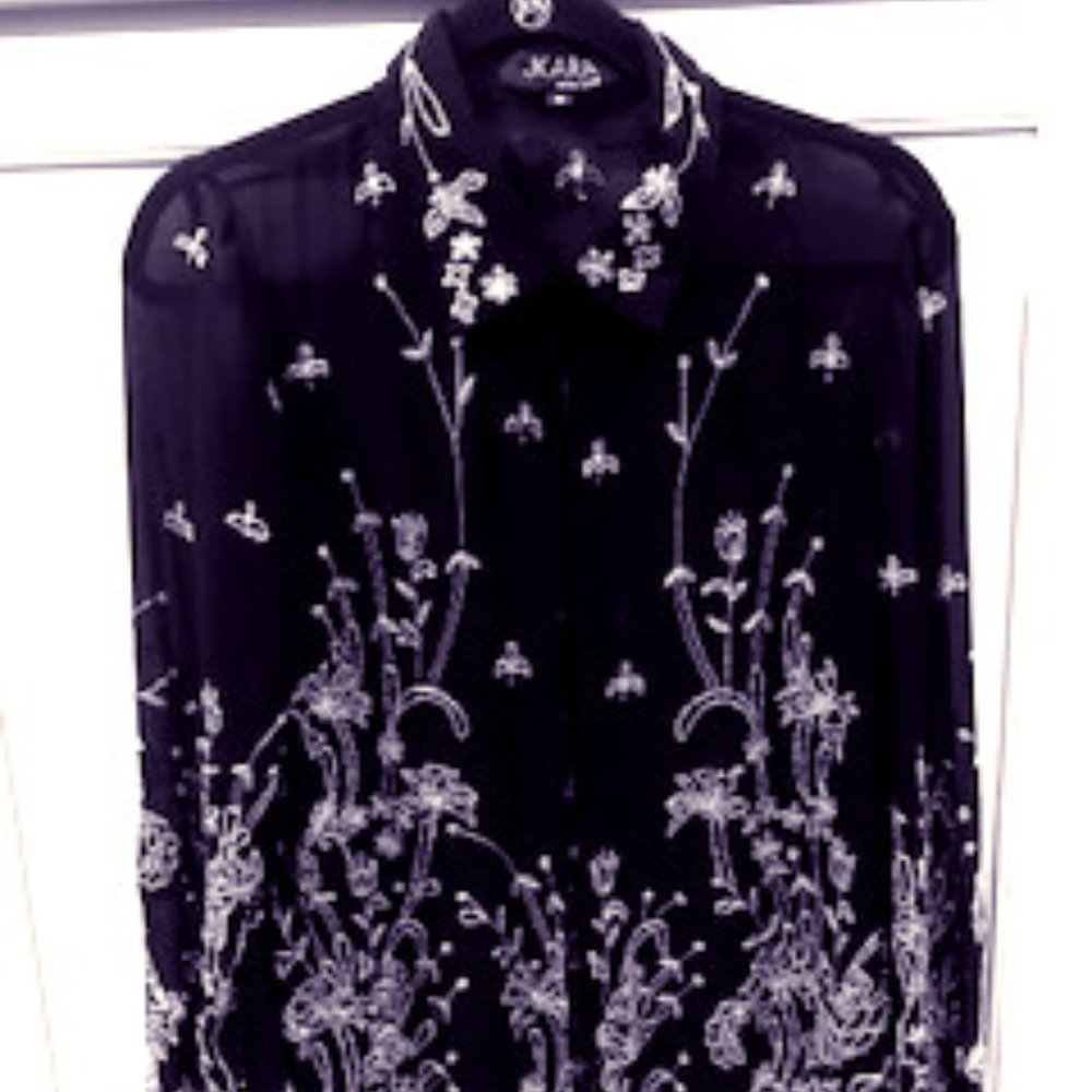 J KARA NY Sheer Embellished Formal Blouse - Picture 1 of 8